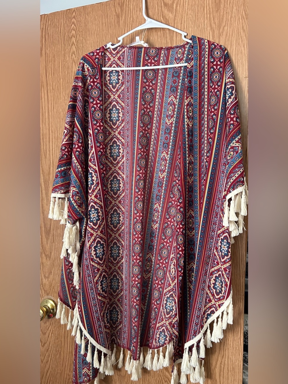 Red Patterned Tassel Kimono